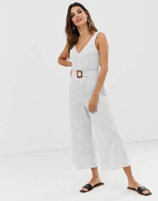 Striped store belted jumpsuit