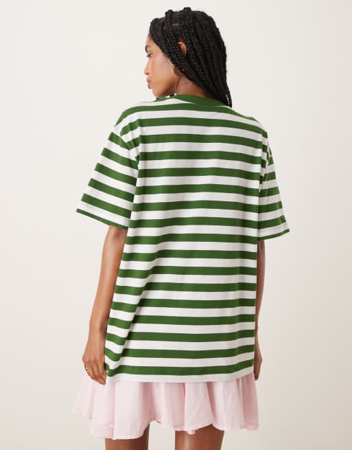 ASOS DESIGN  stripe regular fit t-shirt with chez lumi graphic in green stripe, 4 of 4