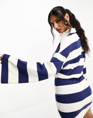 ASOS DESIGN stripe rugby shirt mini dress in navy cream ASOS