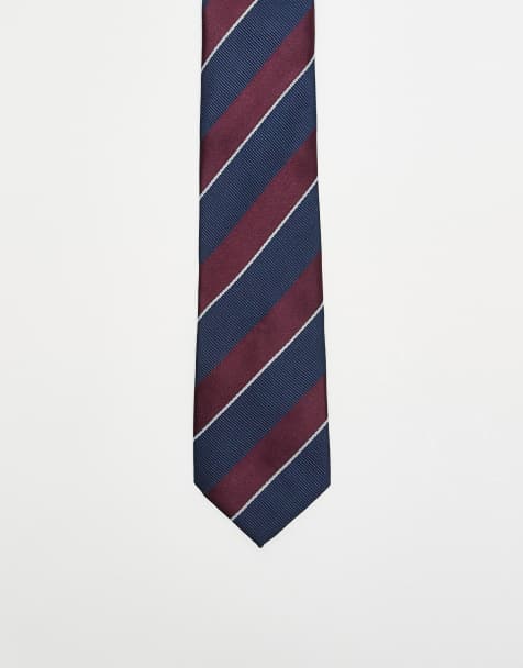 ASOS DESIGN stripe rugby tie in burgundy and navy - view 1