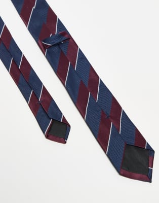 Asos Design Stripe Rugby Tie In Red