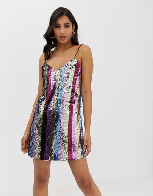 Sequin Stripe Cami Mini Dress