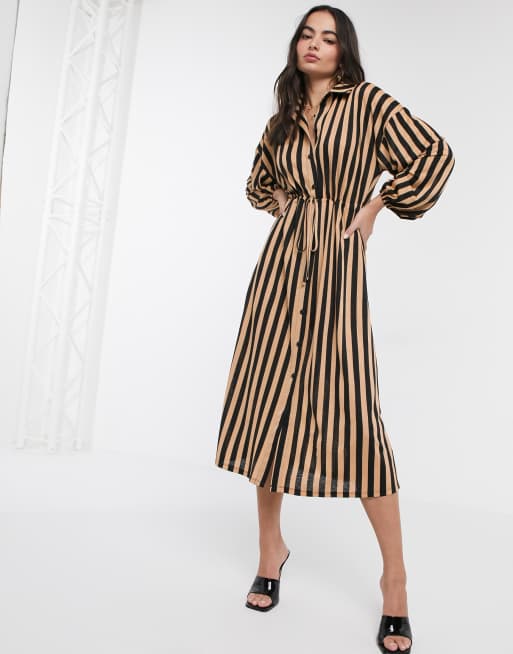 ASOS DESIGN stripe shirt dress in black and tan stripe | ASOS