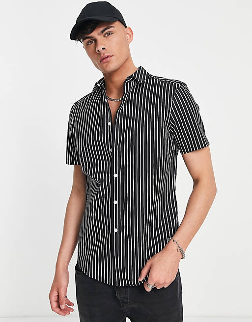 ASOS DESIGN stripe shirt in black | ASOS