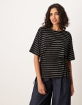 [ASOS DESIGN] ASOS DESIGN stripe short sleeve cinched tie side detail t-shirt in black M BLACK