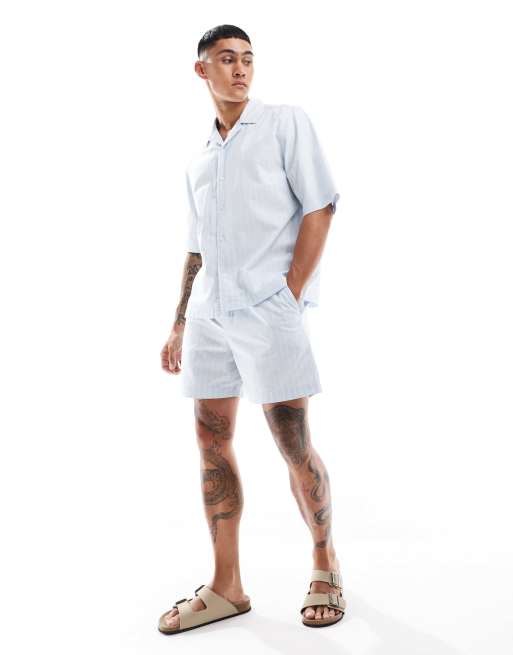 ASOS DESIGN stripe shorts in blue and white (part of a set)