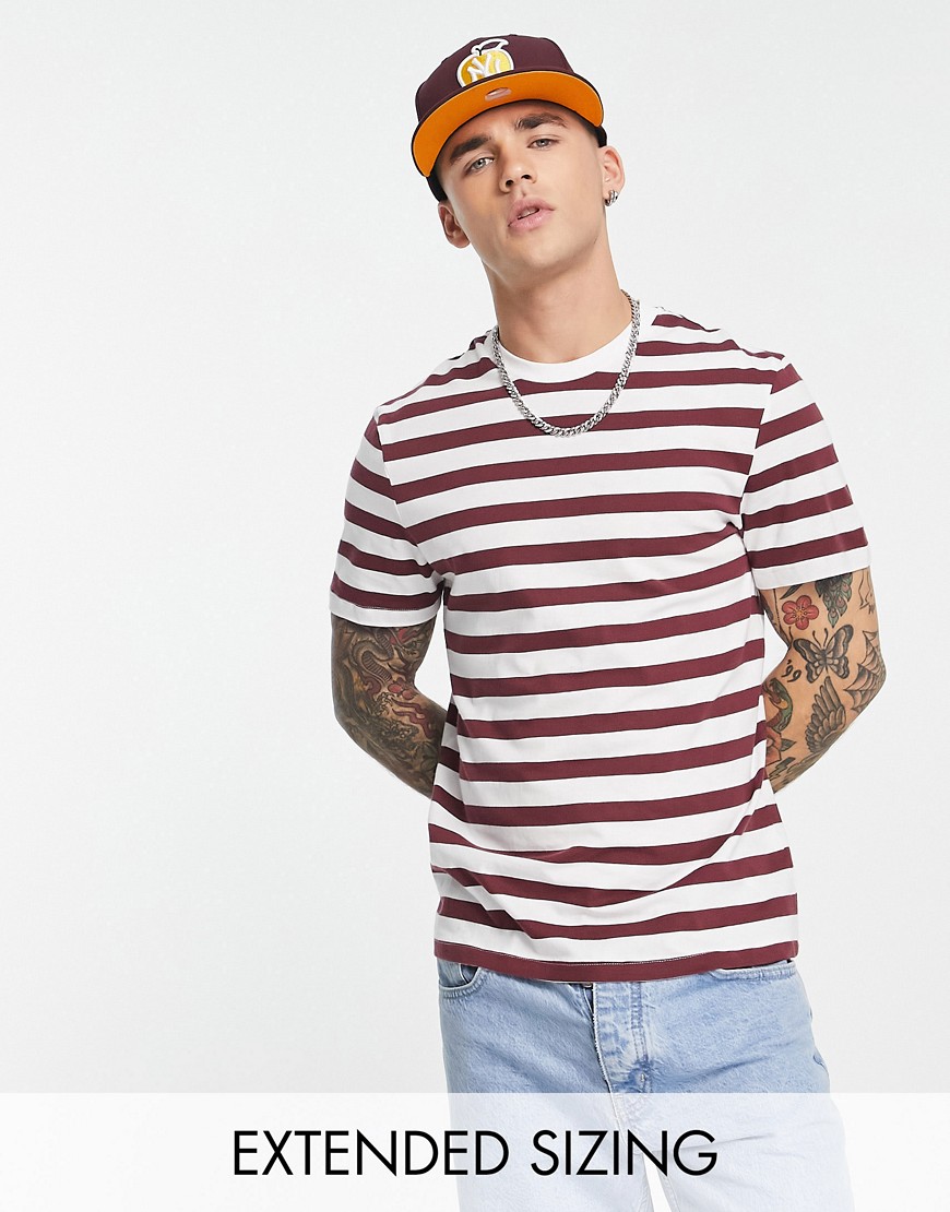 ASOS DESIGN stripe t-shirt in burgundy and white-Red