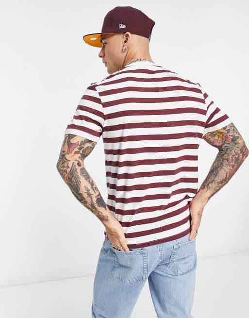ASOS DESIGN stripe t-shirt in burgundy and white, 2 of 4