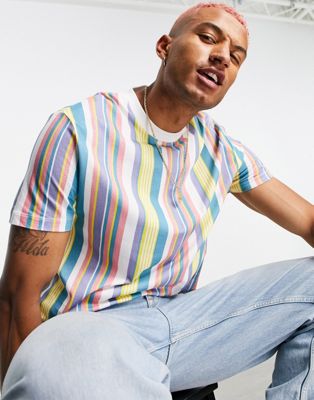 ASOS DESIGN stripe t-shirt in multi colour pastel cotton - MULTI