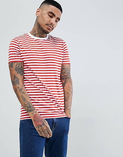 gentage Hover så ASOS DESIGN stripe t-shirt in red and white | ASOS