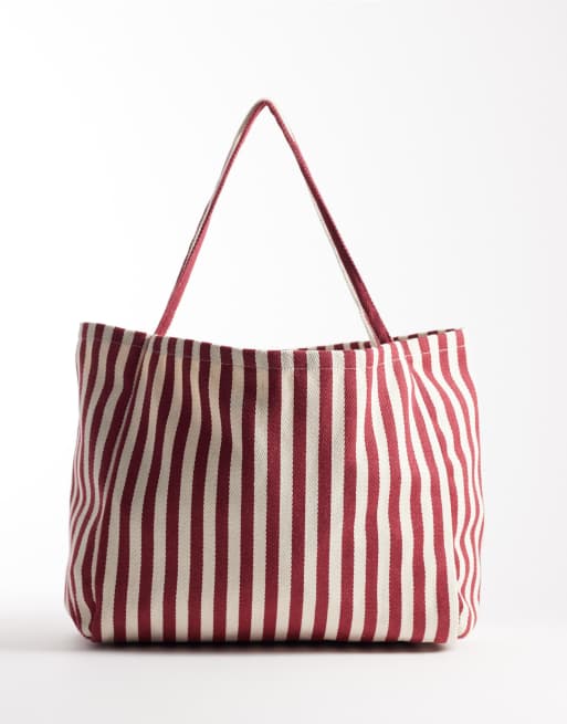 ASOS DESIGN stripe textured tote bag in red , 4 of 4