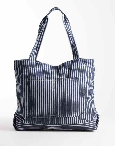 ASOS DESIGN stripe tote bag in blue - view 1