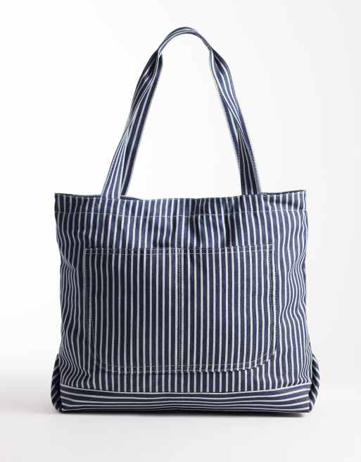 ASOS DESIGN stripe tote bag in blue, 2 of 4