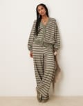 [ASOS DESIGN] ASOS DESIGN stripe wide leg loopback trackies in olive (part of a set)-Green XS Olive
