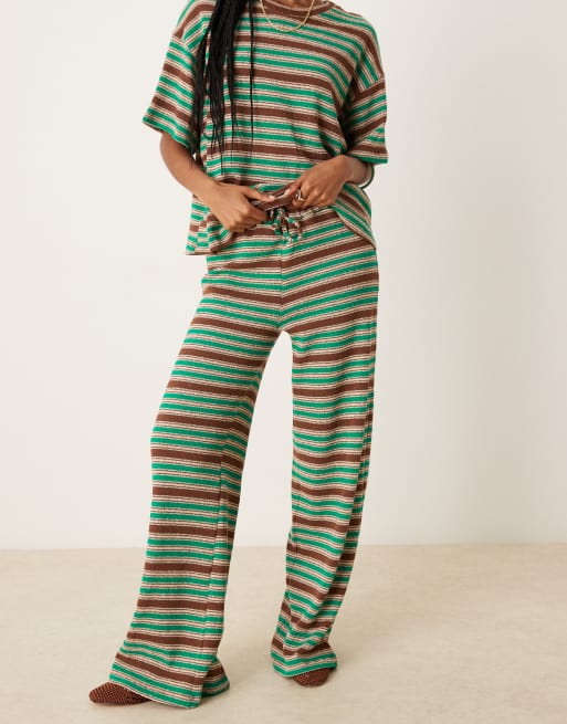 ASOS DESIGN stripe wide leg pants in green and brown stripe (Part of a set), 5 of 5