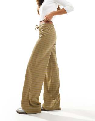 Asos Design Stripe Wide Leg Pants In Khaki-multi