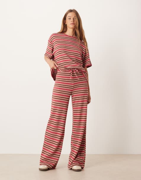 ASOS DESIGN stripe wide leg trouser co-ord in pink stripe