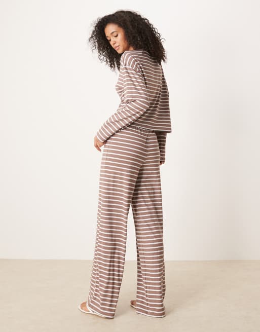 ASOS DESIGN stripe wide leg trousers co ord in brown, 4 of 5