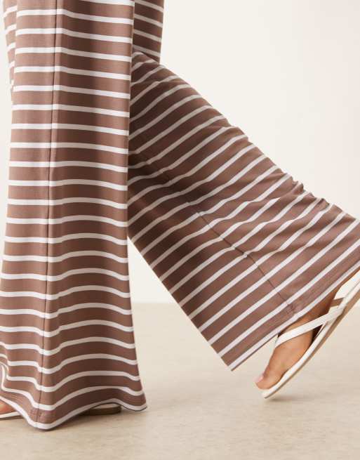 ASOS DESIGN stripe wide leg trousers co ord in brown, 5 of 5