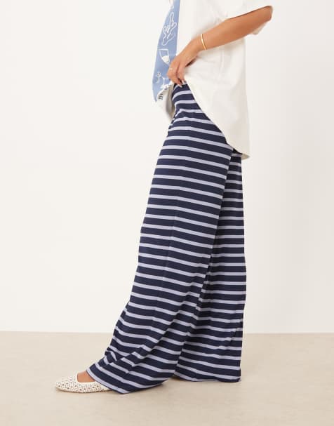ASOS DESIGN stripe wide leg trousers in navy - view 1