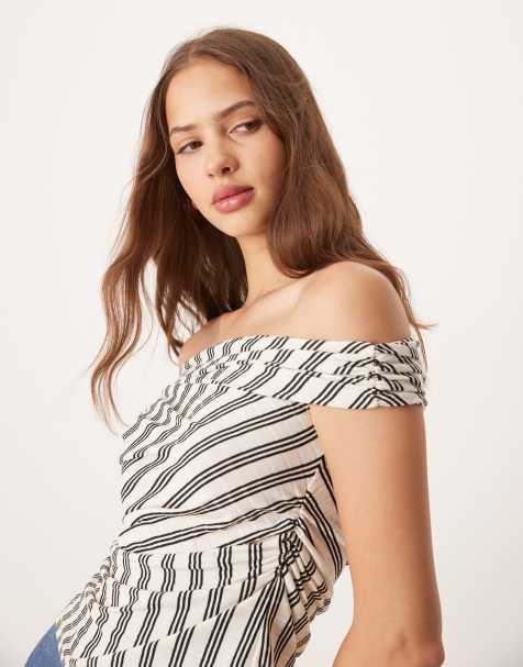 ASOS DESIGN stripe wrap top in mono stripe - view 1