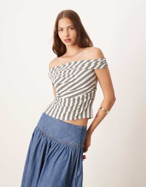 ASOS DESIGN stripe wrap top in mono stripe, 2 of 4