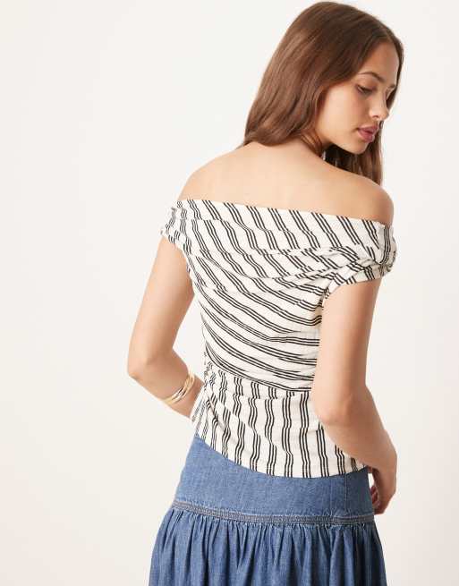 ASOS DESIGN stripe wrap top in mono stripe, 4 of 4