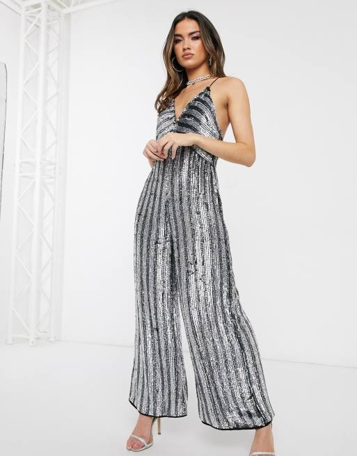 Sequin striped hot sale jumpsuit