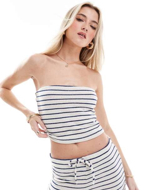 ASOS DESIGN striped bandeau top co ord in white - view 1