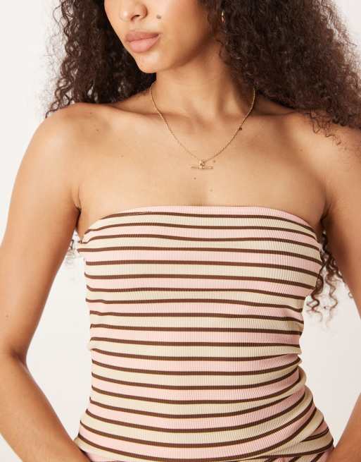 ASOS DESIGN striped bandeau top in cream (part of a set), 3 of 4