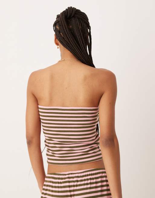 ASOS DESIGN striped bandeau top in green and pink - part of a set, 3 of 4