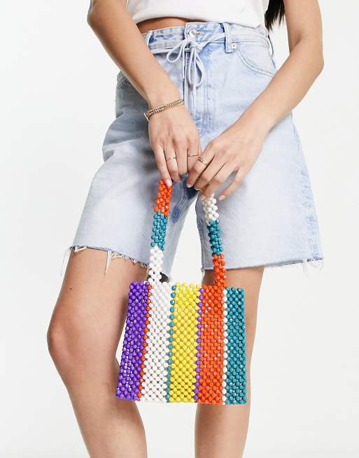 ASOS DESIGN striped beaded ball grab bag in multi