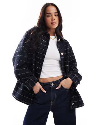 Asos Design Striped Boucle Formal Jacket In Navy