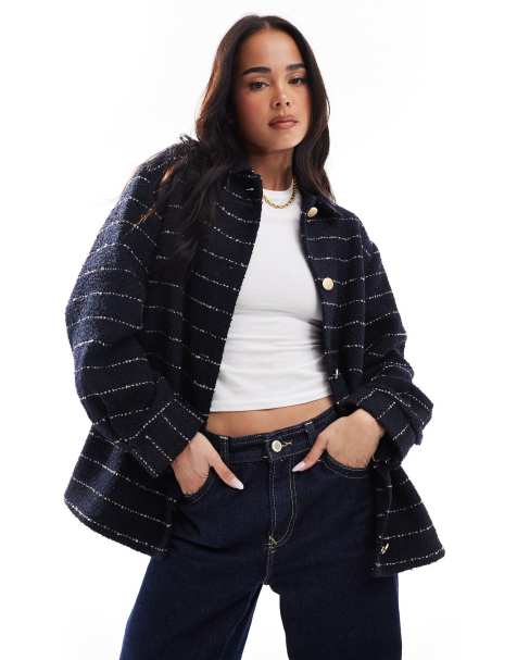 ASOS DESIGN striped boucle formal jacket in navy - view 1