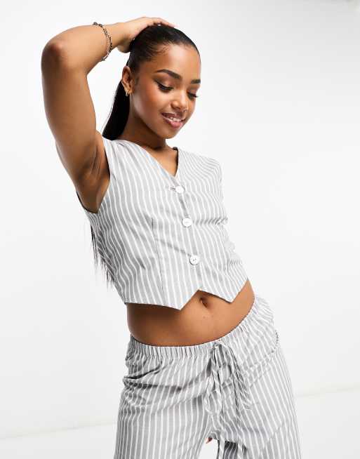 ASOS DESIGN striped boxy waistcoat co-ord in light grey