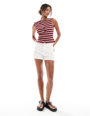 Asos Design Striped Button Up Sleeveless Top