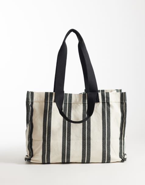 ASOS DESIGN striped canvas tote bag in mono - view 1