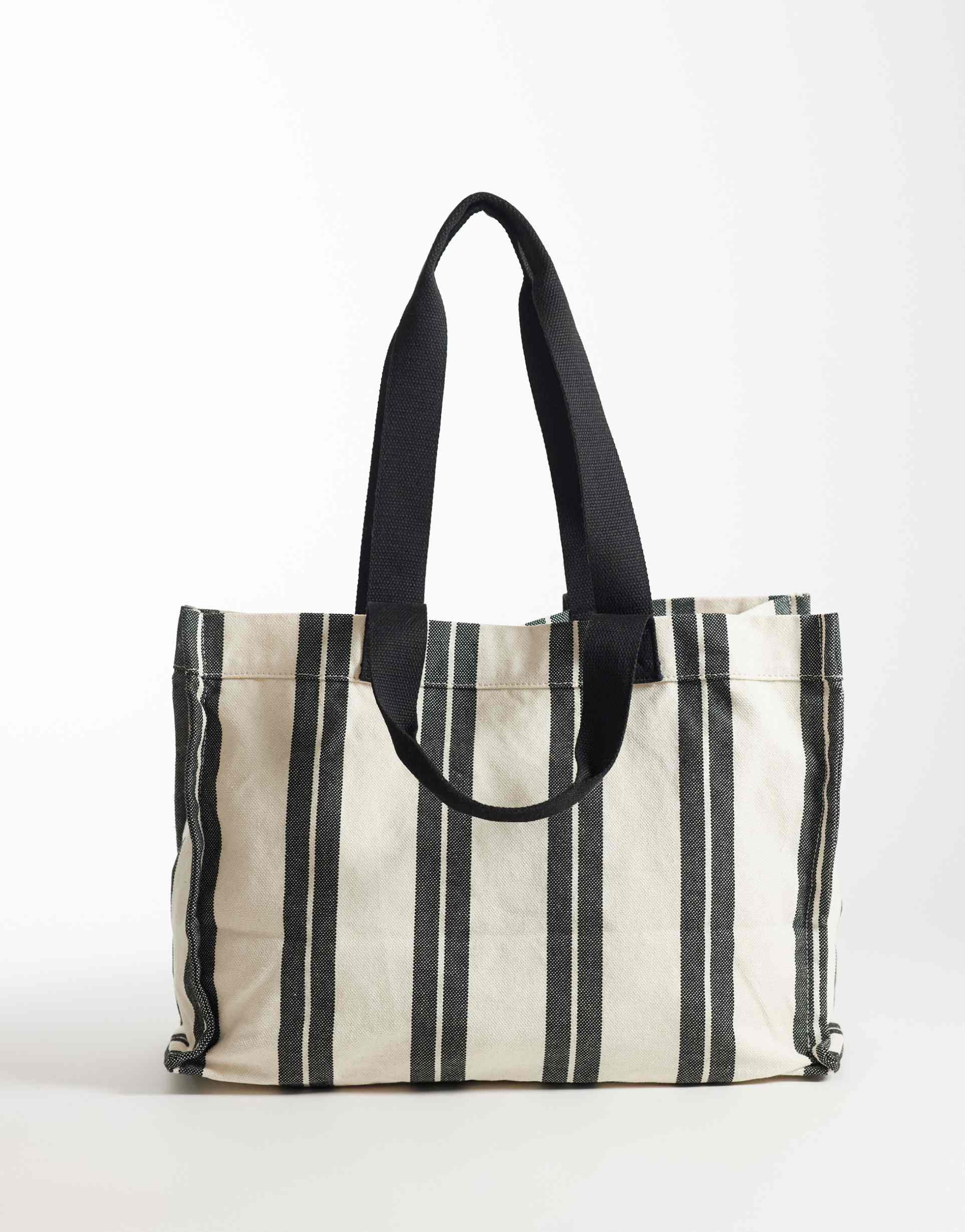 asos design striped canvas tote bag in mono