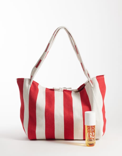 ASOS DESIGN striped canvas tote bag in red, 2 of 5