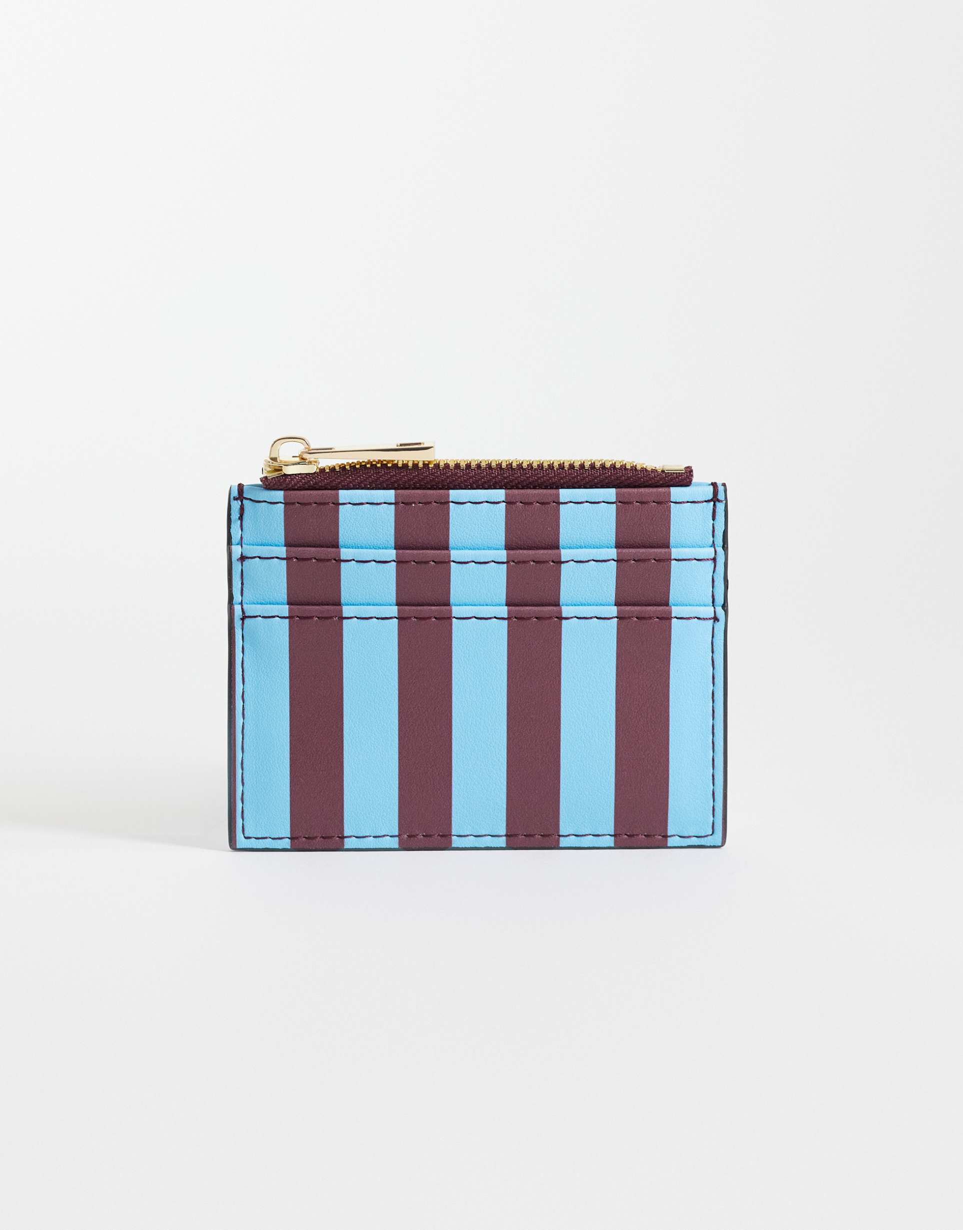 asos design striped cardholder in blue and chocolate
