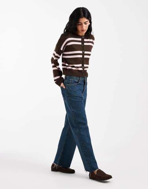 ASOS DESIGN striped cardigan in chocolate and pink, 2 of 4