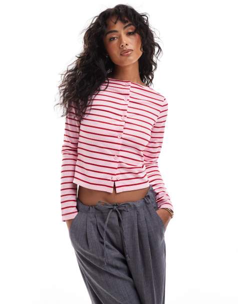 ASOS DESIGN striped cardigan in red and pink - view 1