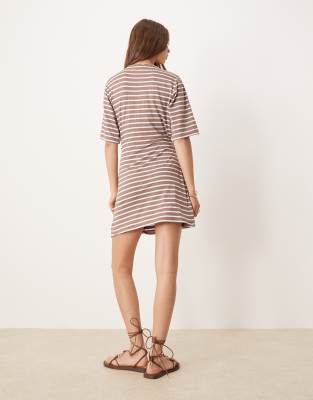 Asos Design Striped Cinched Mini Dress With Tie Side