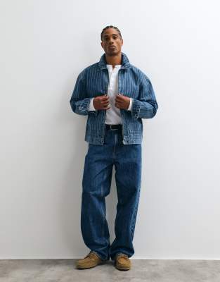 Asos Design Striped Denim Jacket In Blue