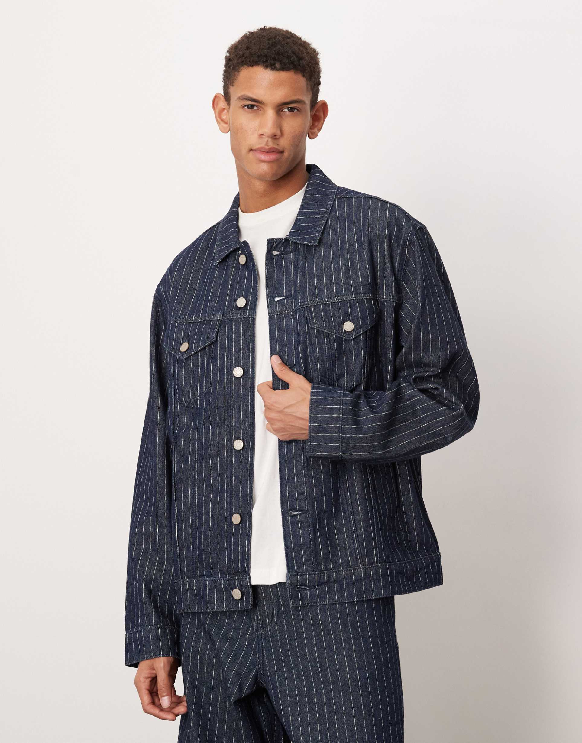 ASOS DESIGN striped denim jacket in raw wash - part of a set