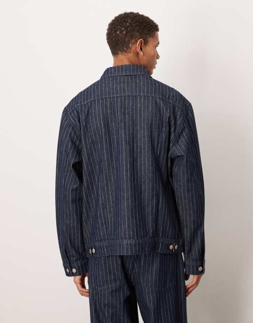 ASOS DESIGN striped denim jacket in raw wash (Part of a set), 3 of 5