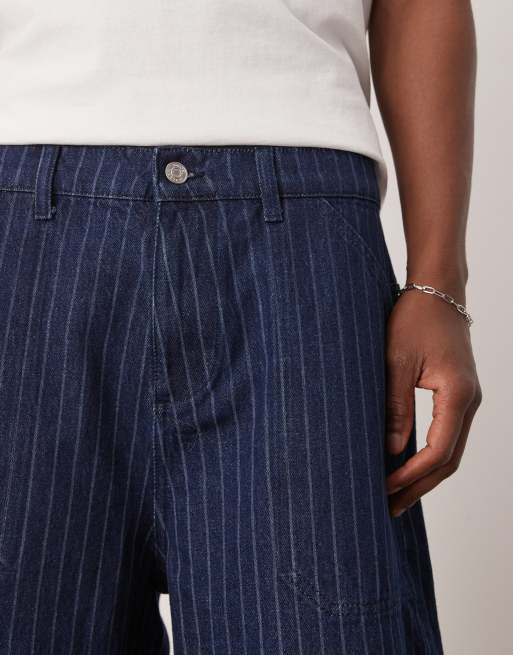 ASOS DESIGN striped denim jorts in rinse wash