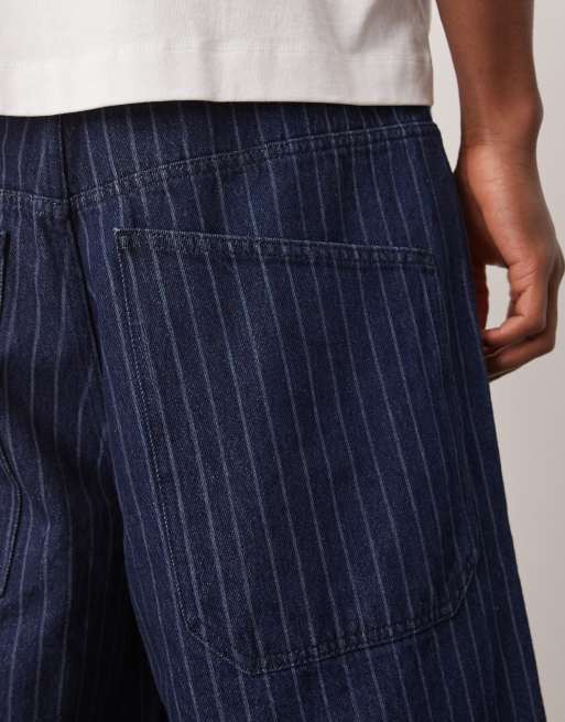 ASOS DESIGN striped denim jorts in rinse wash