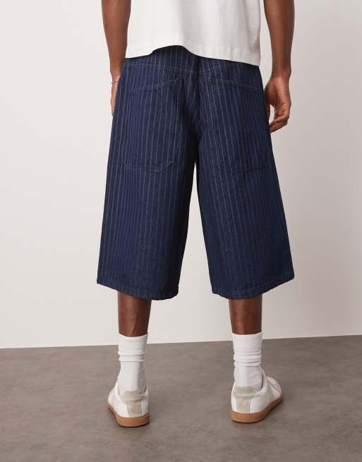 ASOS DESIGN striped denim jorts in rinse wash
