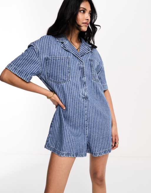 ASOS DESIGN striped denim playsuit